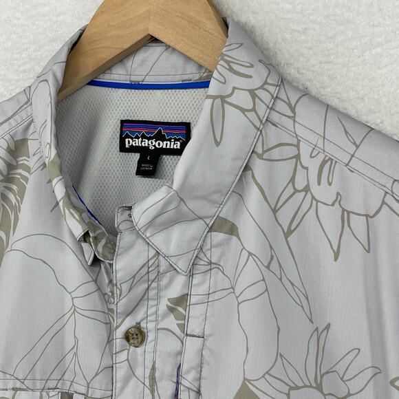 PATAGONIA Shirt Mens L Sol Patrol II Floral Performance Mesh Lined Ripstop Gray - Picture 7 of 14